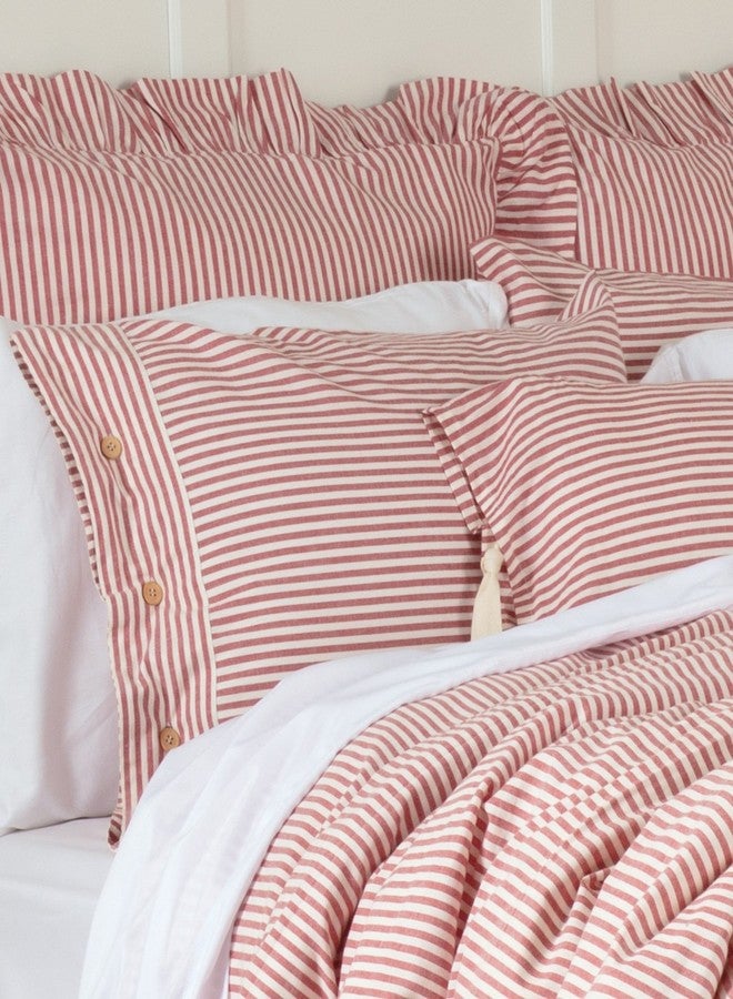 Piper Classics Farmhouse Ticking Stripe Red King Sham, 21" L x 37" W, Bed Pillow Cover - Image 3