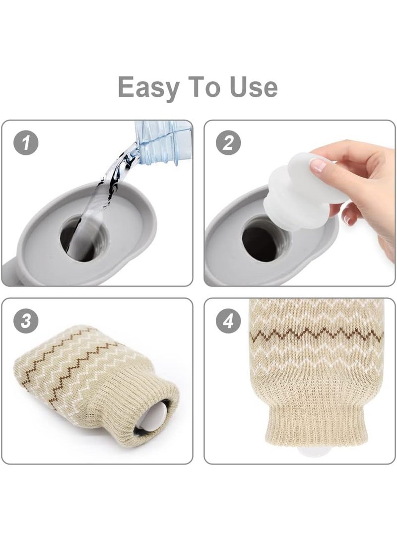 XUN 320ml Hot Water Bottle with Knited Cover, Mini Hot Water Bag for Pain Relief, Waist, Back, Neck, Shoulders, Small Leak Proof Hot Water Bottle with Removable Cover for Women, Kids, Best Gifts - Image 2