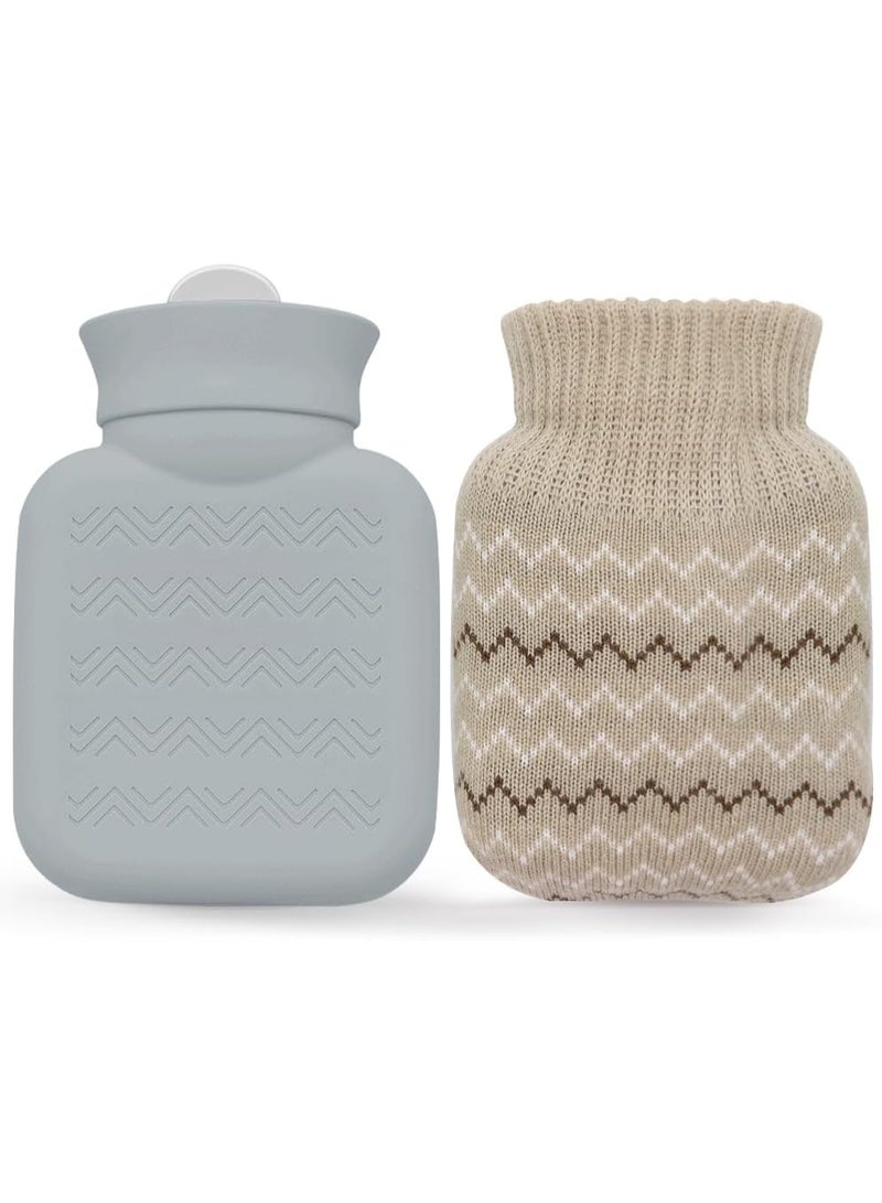 XUN 320ml Hot Water Bottle with Knited Cover, Mini Hot Water Bag for Pain Relief, Waist, Back, Neck, Shoulders, Small Leak Proof Hot Water Bottle with Removable Cover for Women, Kids, Best Gifts - Image 1