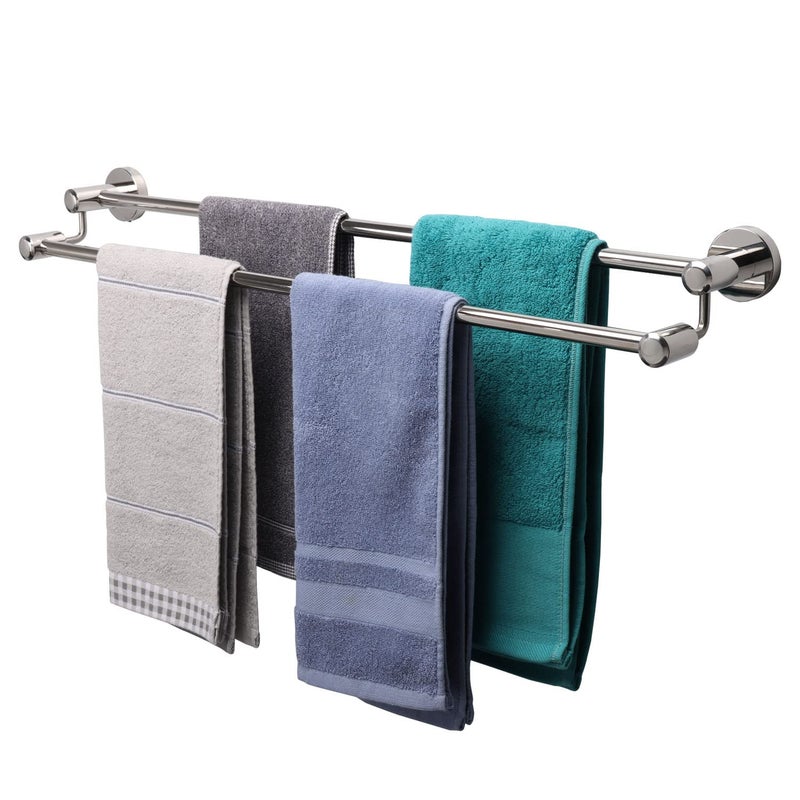 TocTen Double Bath Towel Bar  Thicken SUS304 Stainless Steel Towel Rack for Bathroom Bathroom Accessories Double Towel Rod Heavy Duty Wall Mounted Towel Holder Chrome 30IN