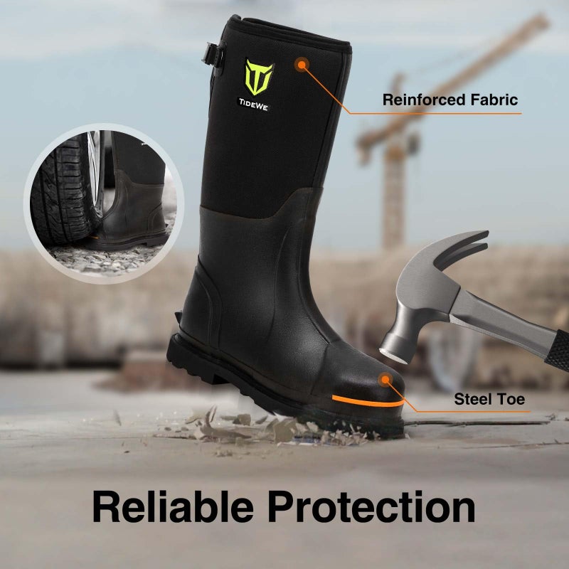 TIDEWE Rubber Work Boot for Men with Steel Toe & Shank, Waterproof Anti Slip Hunting Boot, 6mm Neoprene Hunting Boot for Manufacturing, Construction, Farming, Black, Size 12 - Image 4
