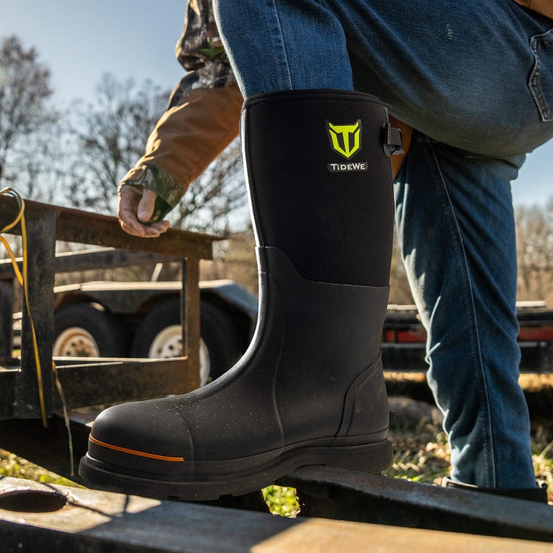 TIDEWE Rubber Work Boot for Men with Steel Toe & Shank, Waterproof Anti Slip Hunting Boot, 6mm Neoprene Hunting Boot for Manufacturing, Construction, Farming, Black, Size 12 - Image 2
