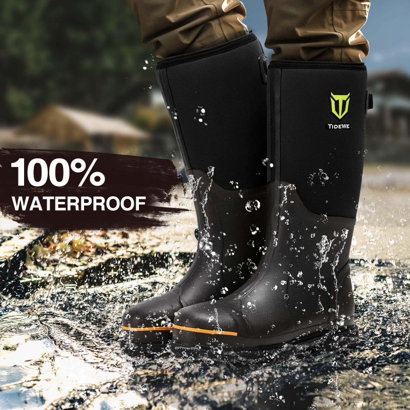 TIDEWE Rubber Work Boot for Men with Steel Toe & Shank, Waterproof Anti Slip Hunting Boot, 6mm Neoprene Hunting Boot for Manufacturing, Construction, Farming, Black, Size 12 - Image 3