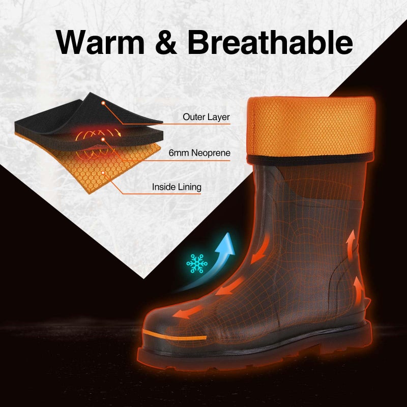 TIDEWE Rubber Work Boot for Men with Steel Toe & Shank, Waterproof Anti Slip Hunting Boot, 6mm Neoprene Hunting Boot for Manufacturing, Construction, Farming, Black, Size 12 - Image 5