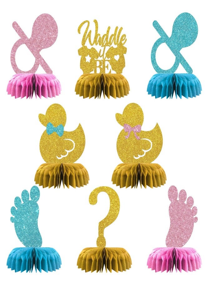 Maicaiffe Waddle it Be Table Honeycomb Centerpieces Decorations - Glitter 8 Pcs Boy or Girl Party Table Toppers Decor - Duck Gender Reveal - Boy Girl Birthday Party Decoration Supplies - Image 1