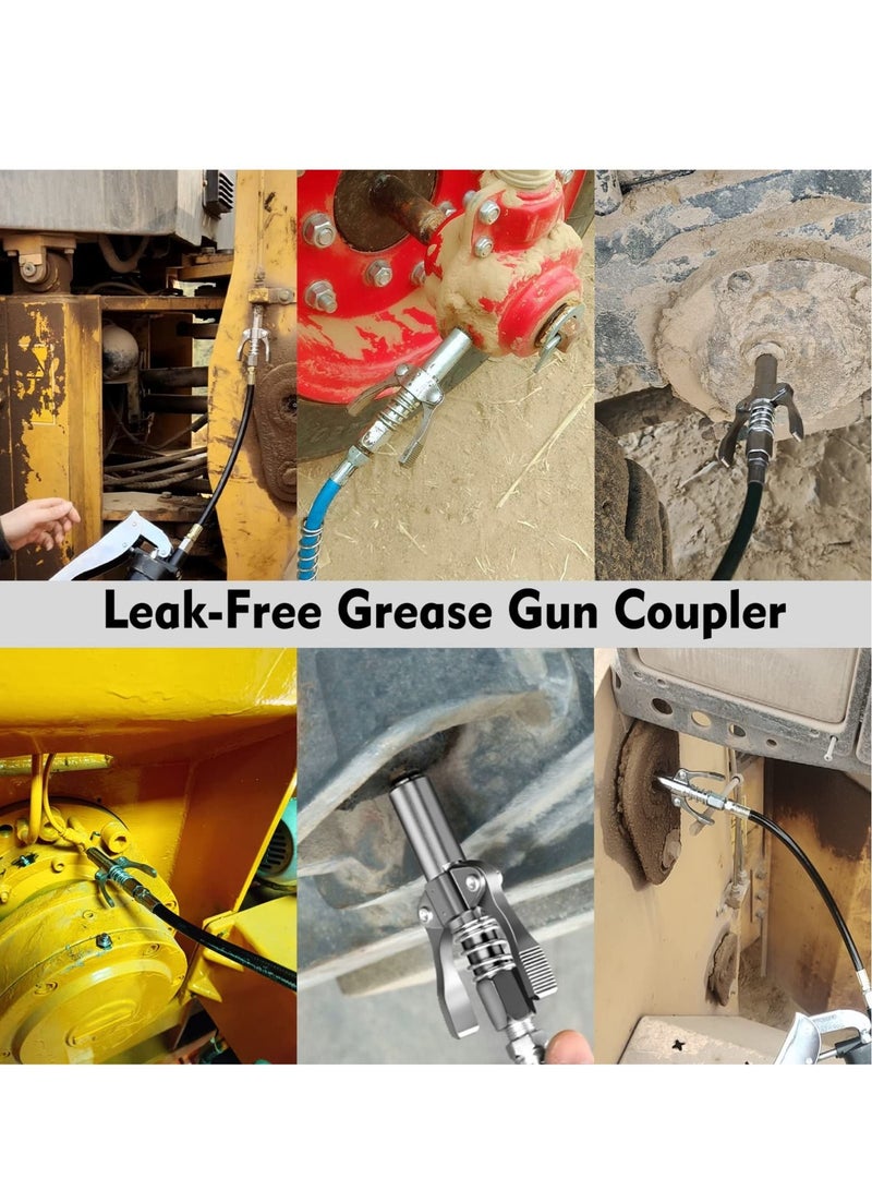 Grease Gun Coupler, Double Handle Quick Lock Release Grease Tips with 6 Thickened Jaws, 12000 PSI High Pressure Grease Fittings, Compatible with All Grease Guns 1/8" NPT Fittings - Image 5