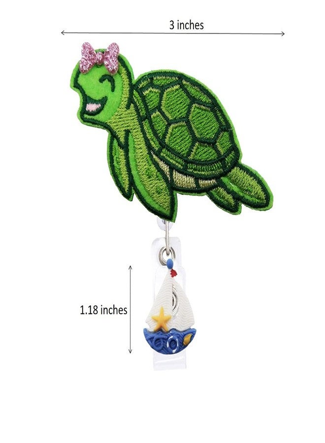 Rockapatch Sea Turtle with Sailboat Funny Retractable Name Card Badge Holder Reel with Alligator Clip, 24 inches Thick Pull Cord - Image 2