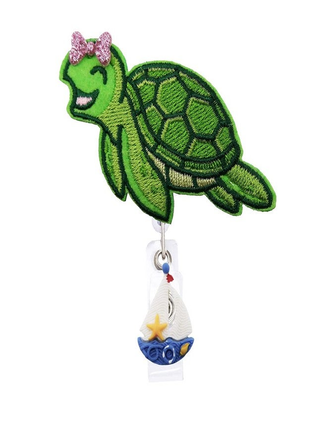 Rockapatch Sea Turtle with Sailboat Funny Retractable Name Card Badge Holder Reel with Alligator Clip, 24 inches Thick Pull Cord - Image 1