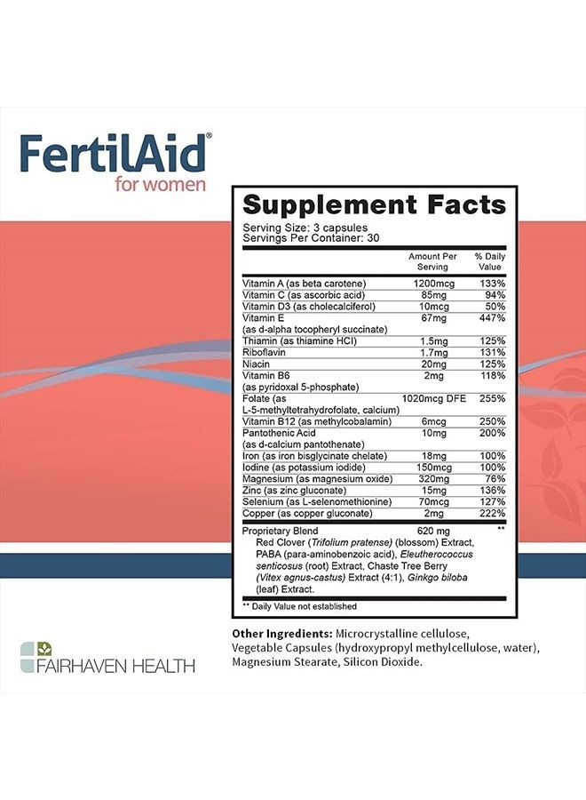 fairhaven health FertilAid for Women - Female Fertility Supplement, Prenatal for Her - Multivitamin with Vitex and Folate - Support Cycle Regularity and Ovulation - 1 Month Supply  - Image 2