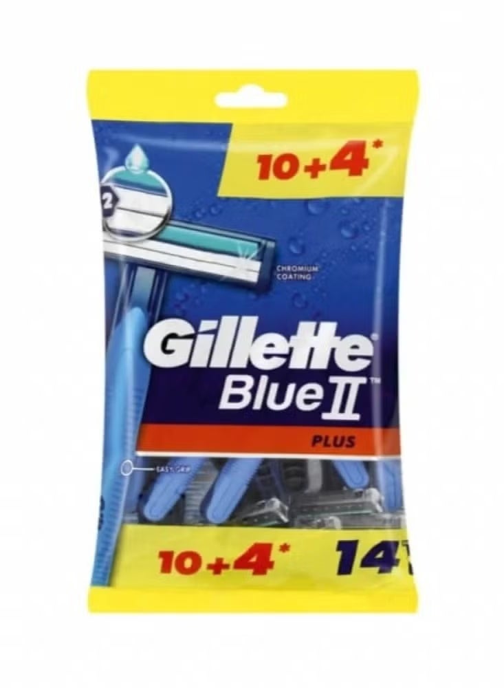Gillette Blue II Plus Disposable Razors for Men – 10+4 Free