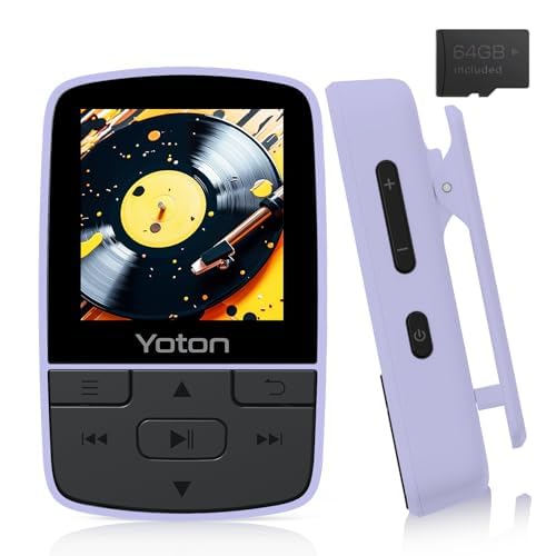 Yoton MP3 Player with Bluetooth 5.2, 64GB Storage, Mini Size, HiFi Music, with Sports Clip, Independent Volume Control, FM Radio, Includes Headphones (Purple) - Image 4