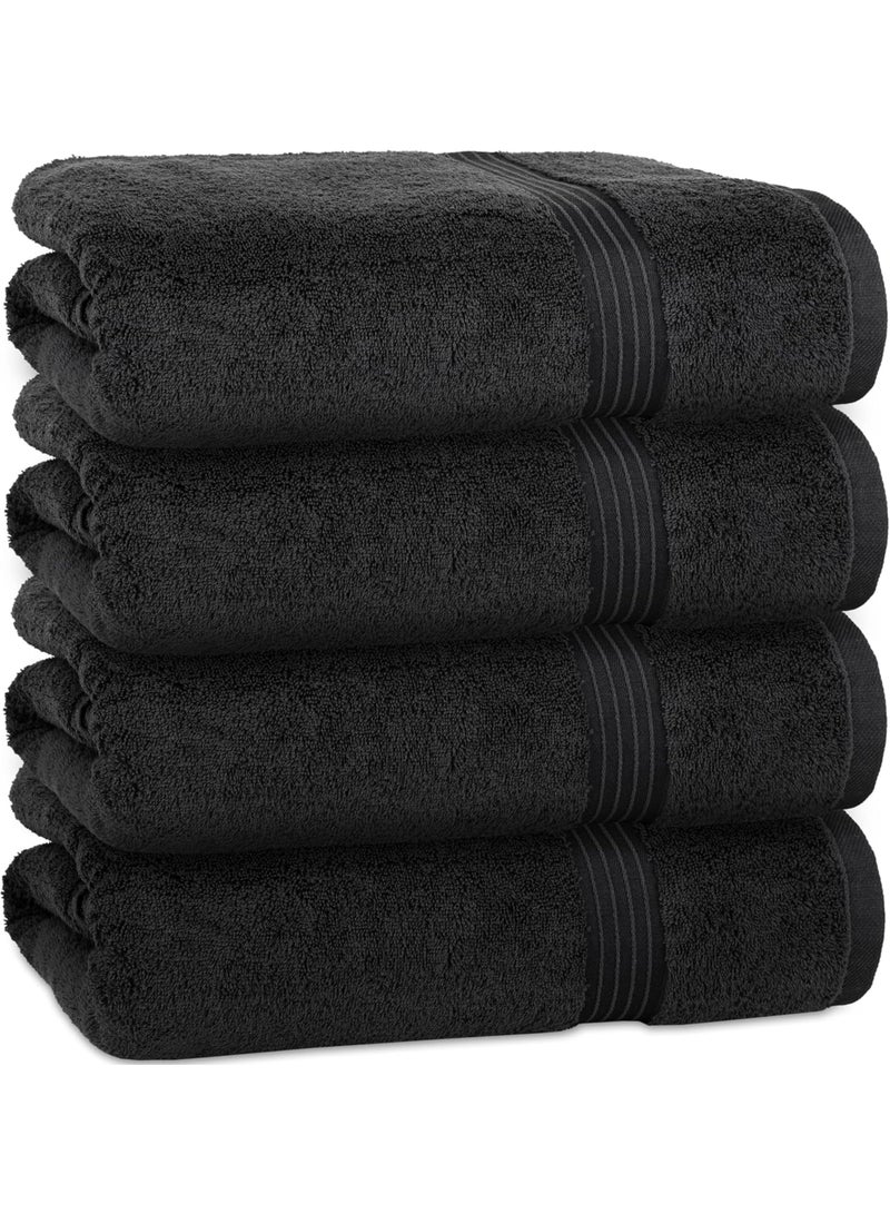 Amber Home Bath Towel Set (4 Pack, 70 X 140 cm) - 600 GSM 100% Combed Cotton Quick Drying Highly Absorbent Thick Bathroom Towels - Soft Hotel Quality for Bath and Spa, Black - Image 1
