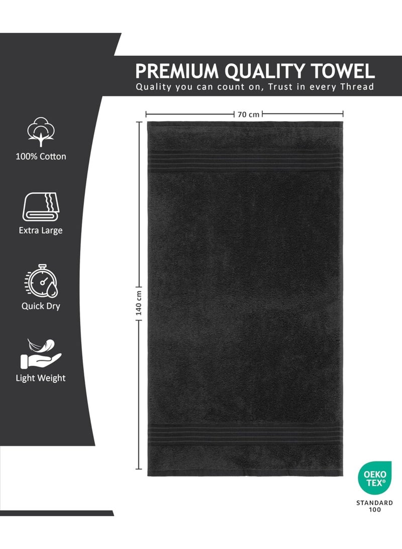 Amber Home Bath Towel Set (4 Pack, 70 X 140 cm) - 600 GSM 100% Combed Cotton Quick Drying Highly Absorbent Thick Bathroom Towels - Soft Hotel Quality for Bath and Spa, Black - Image 2