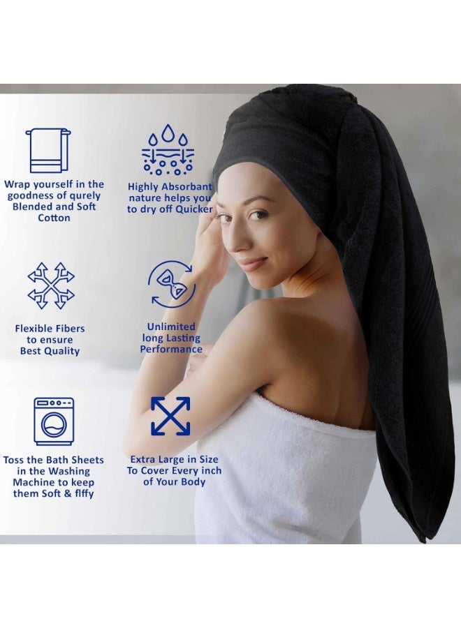 Amber Home Bath Towel Set (4 Pack, 70 X 140 cm) - 600 GSM 100% Combed Cotton Quick Drying Highly Absorbent Thick Bathroom Towels - Soft Hotel Quality for Bath and Spa, Black - Image 5