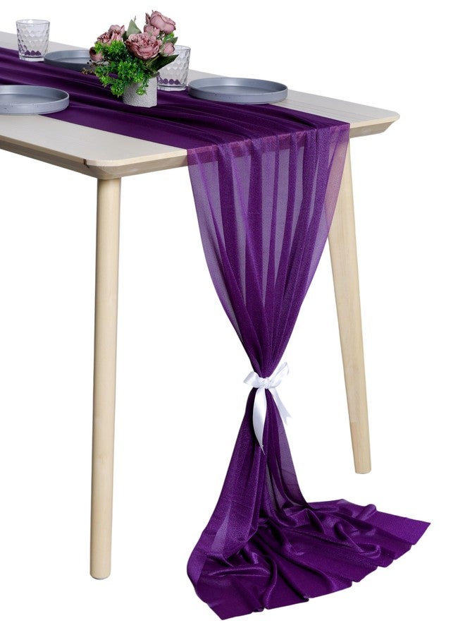 MDS® Pack of 10, 14ft Chiffon Table Runner 29 x 170 Inches, Sheer Wedding Runner Romantic Rustic Table Runner for Wedding Decoration, Birthday Party, Bridal Shower, Party Arch Décor - Cadbury Purple - Image 1
