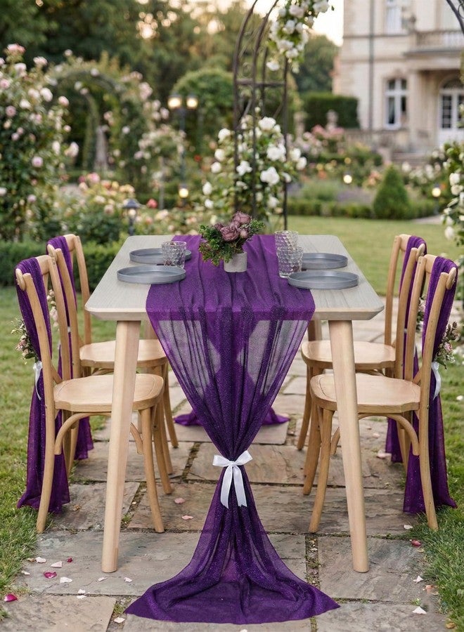 MDS® Pack of 10, 14ft Chiffon Table Runner 29 x 170 Inches, Sheer Wedding Runner Romantic Rustic Table Runner for Wedding Decoration, Birthday Party, Bridal Shower, Party Arch Décor - Cadbury Purple - Image 4