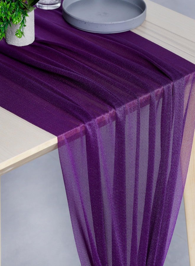 MDS® Pack of 10, 14ft Chiffon Table Runner 29 x 170 Inches, Sheer Wedding Runner Romantic Rustic Table Runner for Wedding Decoration, Birthday Party, Bridal Shower, Party Arch Décor - Cadbury Purple - Image 2