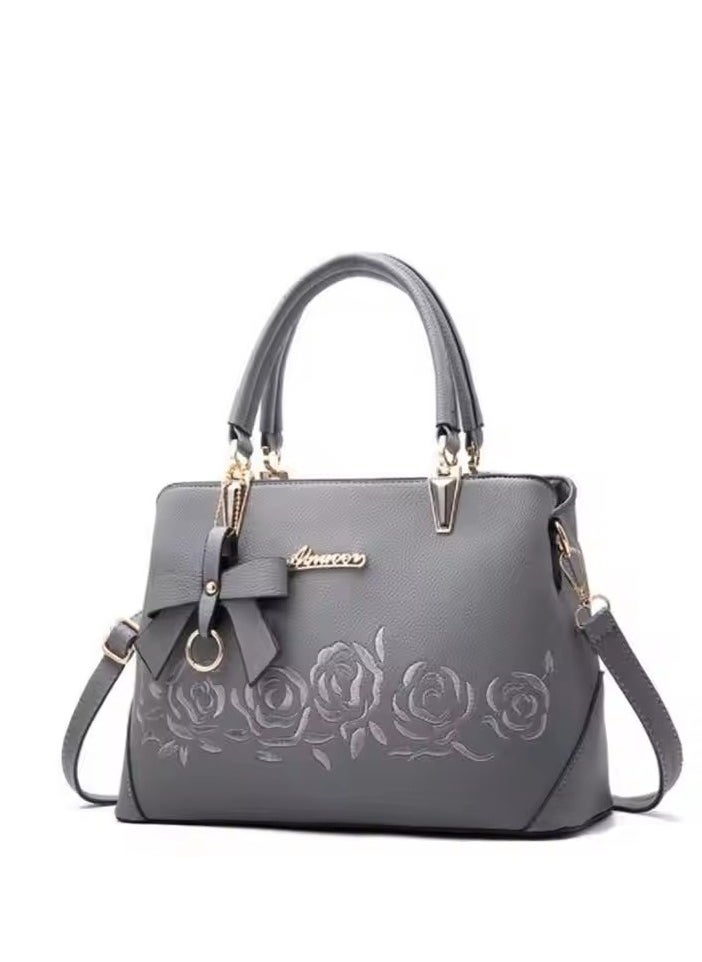 DUNISO Women's handbag, PU leather shoulder bag, large capacity crossbody bag, with detachable shoulder strap and top handle, embroidered design and bow decoration, suitable for shopping, work, dating, travel  - Image 1