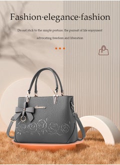 DUNISO Women's handbag, PU leather shoulder bag, large capacity crossbody bag, with detachable shoulder strap and top handle, embroidered design and bow decoration, suitable for shopping, work, dating, travel  - Image 3
