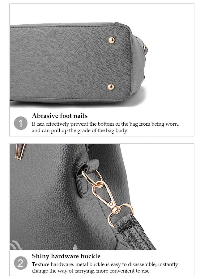 DUNISO - Women's handbag, PU leather shoulder bag, large capacity crossbody bag, with detachable shoulder strap and top handle, embroidered design and bow decoration, suitable for shopping, work, dating, travel - Image 1