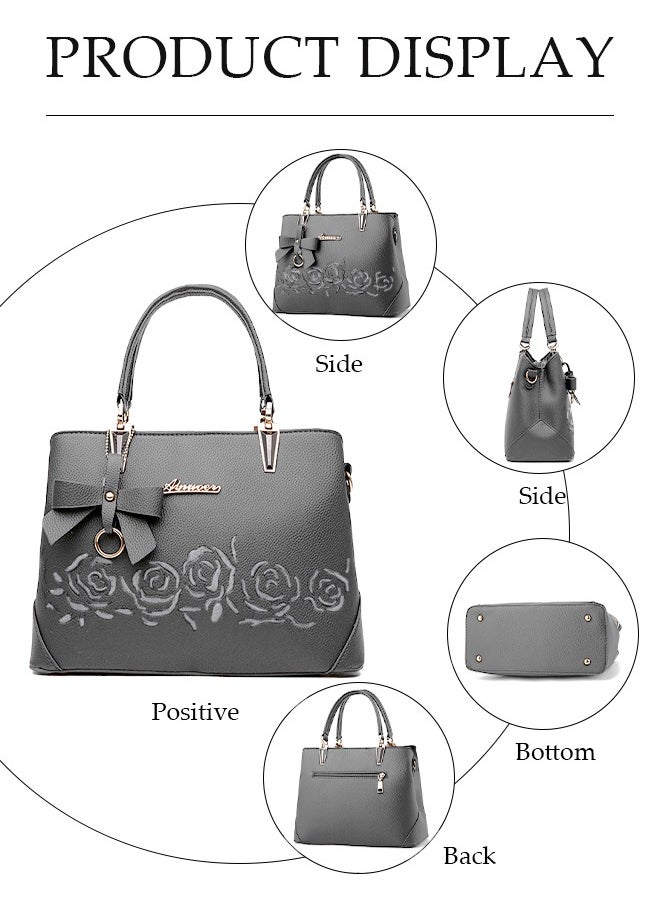 DUNISO - Women's handbag, PU leather shoulder bag, large capacity crossbody bag, with detachable shoulder strap and top handle, embroidered design and bow decoration, suitable for shopping, work, dating, travel - Image 1