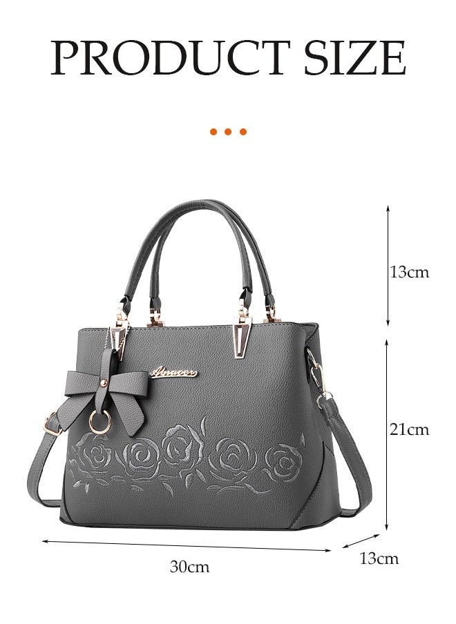 DUNISO - Women's handbag, PU leather shoulder bag, large capacity crossbody bag, with detachable shoulder strap and top handle, embroidered design and bow decoration, suitable for shopping, work, dating, travel - Image 1