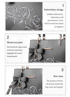 DUNISO Women's handbag, PU leather shoulder bag, large capacity crossbody bag, with detachable shoulder strap and top handle, embroidered design and bow decoration, suitable for shopping, work, dating, travel  - Image 4