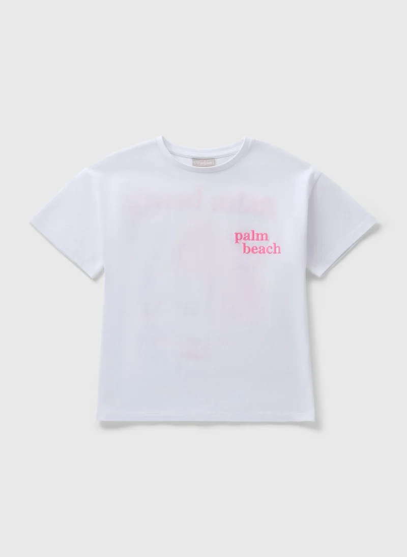 Matalan Girls White Palm Beach T-Shirt