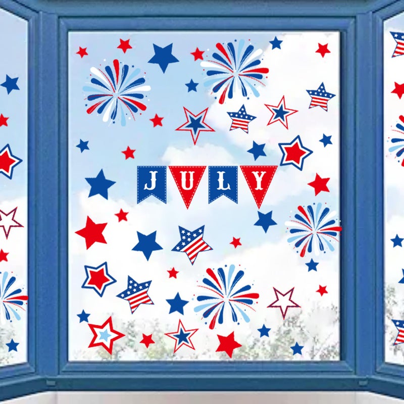 i-Beeboo 4th of July Patriotic Window Clings USA Double-Sided Window Art Decals USA Independence Memorial Day Stripes Star Fireworks Flags Balloon Decorations for Home School Office 9 Sheets (A) - Image 2