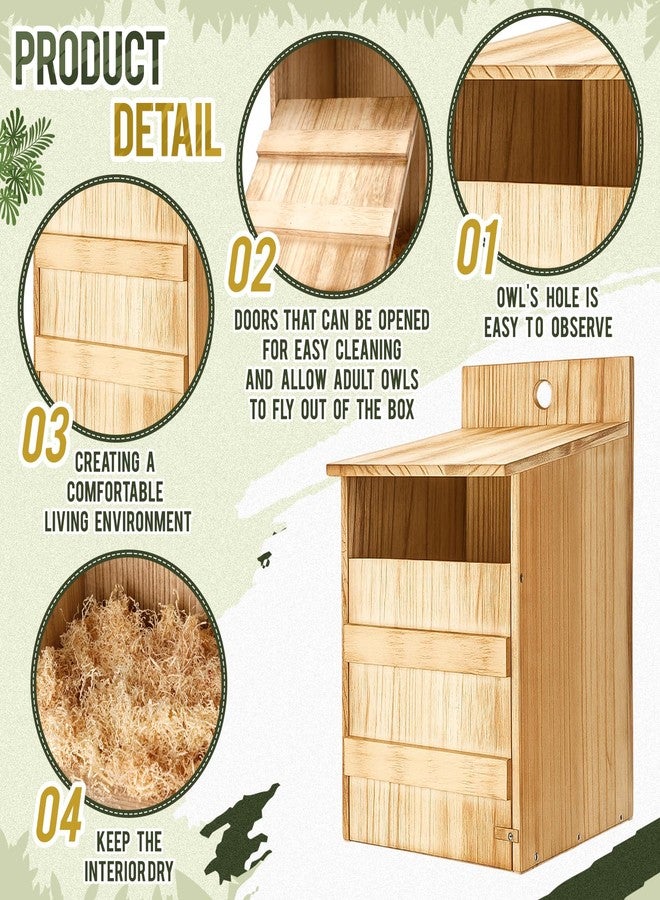 AceOrbit 2 Sets Owl House Screech Owl Nesting Box for Outside 15.4 Inch Carbonized Wooden Bird Box Opening Easy Assemble Bird Shelter with Water Bowl and Wood Shavings for Outdoor Screech Barn - Image 3