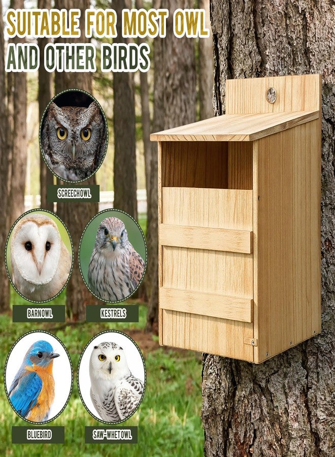 AceOrbit 2 Sets Owl House Screech Owl Nesting Box for Outside 15.4 Inch Carbonized Wooden Bird Box Opening Easy Assemble Bird Shelter with Water Bowl and Wood Shavings for Outdoor Screech Barn - Image 4
