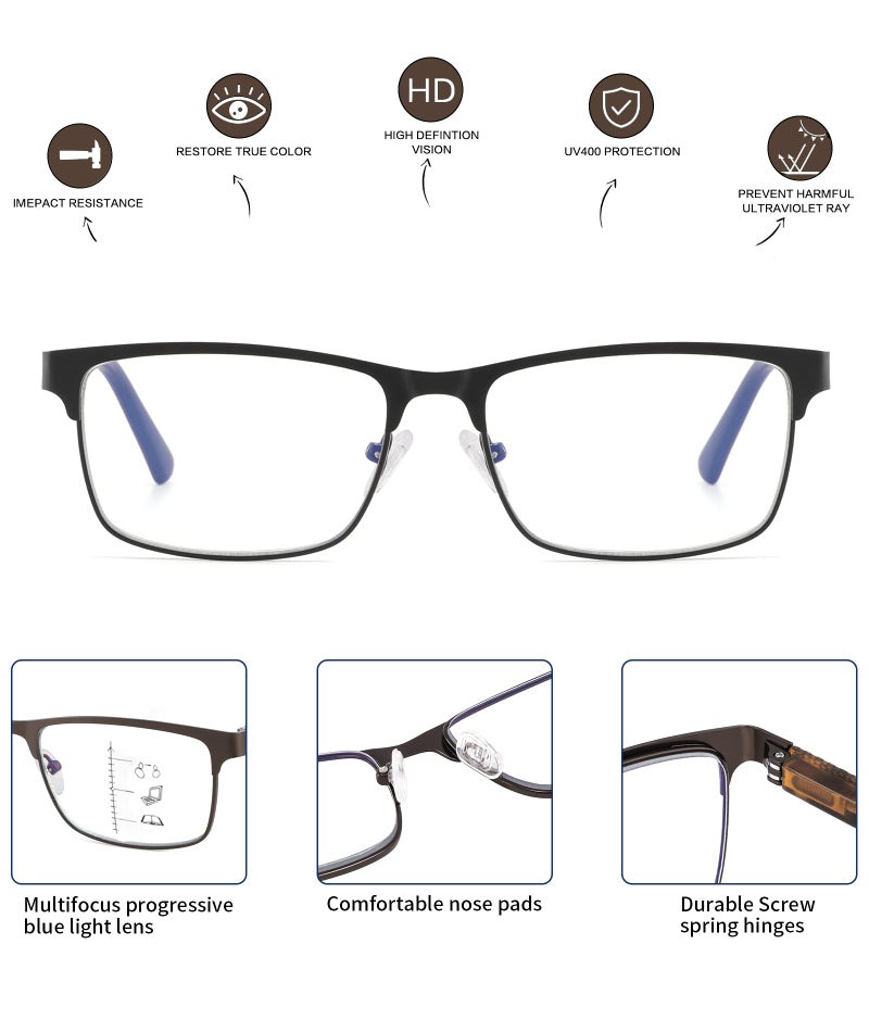 Kafirlo Progressive Multifocal Reading Glasses Men No Line Multifocus Transition Blue Light Blocking Computer Reader Multi Focus Metal Full Wide Frame Spring Hinge Designer Magnifying Eyeglasses 2.00 - Image 2