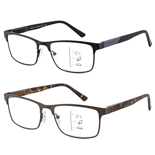 Kafirlo Progressive Multifocal Reading Glasses Men No Line Multifocus Transition Blue Light Blocking Computer Reader Multi Focus Metal Full Wide Frame Spring Hinge Designer Magnifying Eyeglasses 2.00 - Image 1