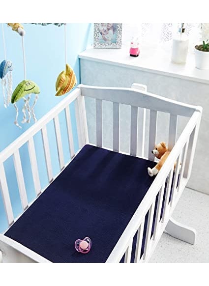 ATOOTFUSION Baby Dry Sheet Water Resistant Bed Protector Washable Waterproof Mattress Protector Urine Bedwetting Reusable Mat for Toddler Underpad Sheet for Incontinence Extra Large 78x78 Navy Blue  - Image 3