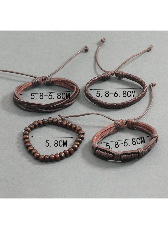 Goolsky Vintage Men’s Multi-layer Leather Bracelet Set – Handmade Braided Wristbands 4PCS, Genuine Cowhide Alloy Charms, Adjustable Size, Daily Wear Casual Outfits Gift for Him - Image 2