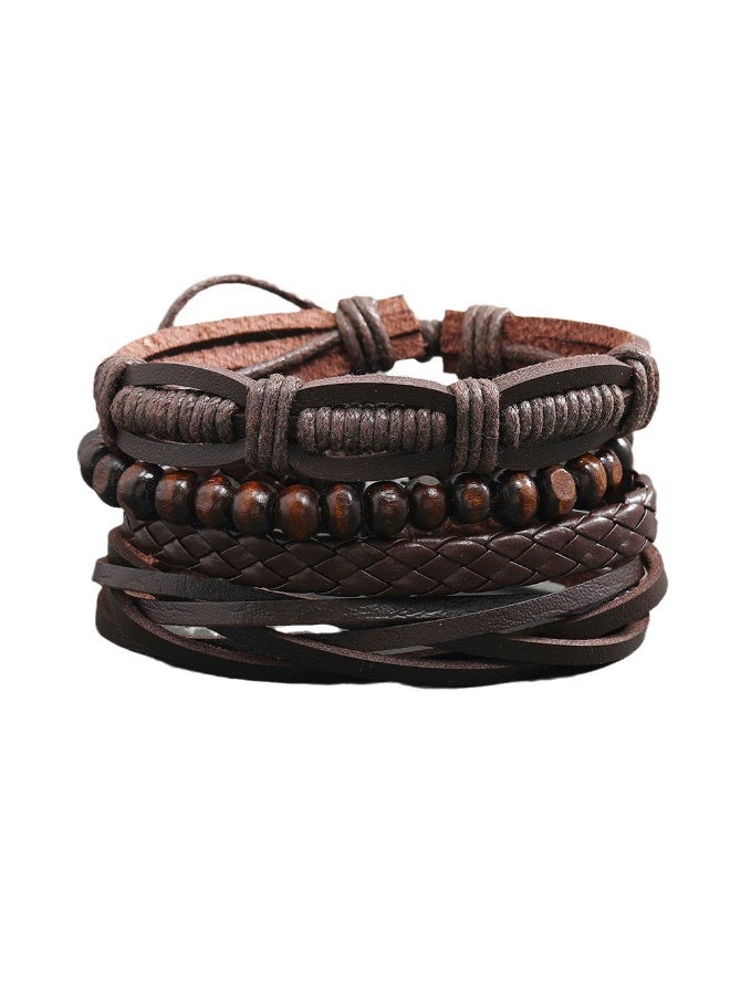 Goolsky Vintage Men’s Multi-layer Leather Bracelet Set – Handmade Braided Wristbands 4PCS, Genuine Cowhide Alloy Charms, Adjustable Size, Daily Wear Casual Outfits Gift for Him - Image 3
