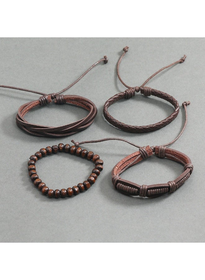 Goolsky Vintage Men’s Multi-layer Leather Bracelet Set – Handmade Braided Wristbands 4PCS, Genuine Cowhide Alloy Charms, Adjustable Size, Daily Wear Casual Outfits Gift for Him - Image 5