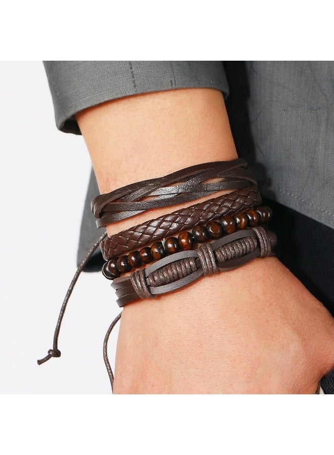 Goolsky Vintage Men’s Multi-layer Leather Bracelet Set – Handmade Braided Wristbands 4PCS, Genuine Cowhide Alloy Charms, Adjustable Size, Daily Wear Casual Outfits Gift for Him - Image 1