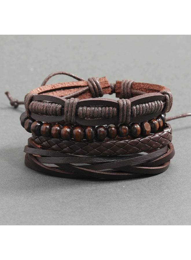 Goolsky Vintage Men’s Multi-layer Leather Bracelet Set – Handmade Braided Wristbands 4PCS, Genuine Cowhide Alloy Charms, Adjustable Size, Daily Wear Casual Outfits Gift for Him - Image 4