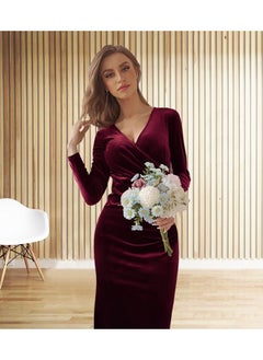 Generic Women's V Neck Velvet Dress Elegant Elastic Skirt Dress Fashion Long Sleeve Fishtail Dress  - Image 1