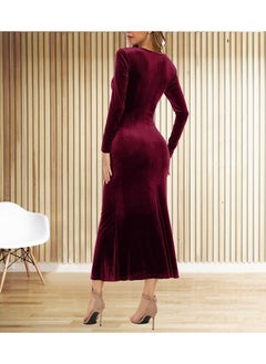 Generic Women's V Neck Velvet Dress Elegant Elastic Skirt Dress Fashion Long Sleeve Fishtail Dress  - Image 4