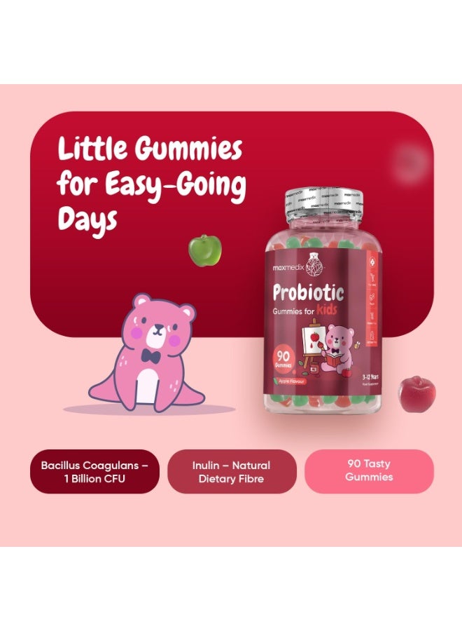 maxmedix Kids Probiotic Gummies - 90 Gummies - 45 Days Supply (2 per Day) - Natural Apple Flavour - Contains 1 Billion CFU Bacillus Coagulans & Prebiotic Inulin - Vegan & Gluten-Free Probiotics for Children - Image 2