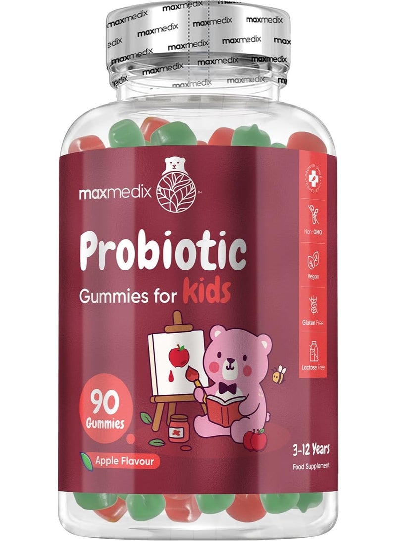 maxmedix Kids Probiotic Gummies - 90 Gummies - 45 Days Supply (2 per Day) - Natural Apple Flavour - Contains 1 Billion CFU Bacillus Coagulans & Prebiotic Inulin - Vegan & Gluten-Free Probiotics for Children - Image 1