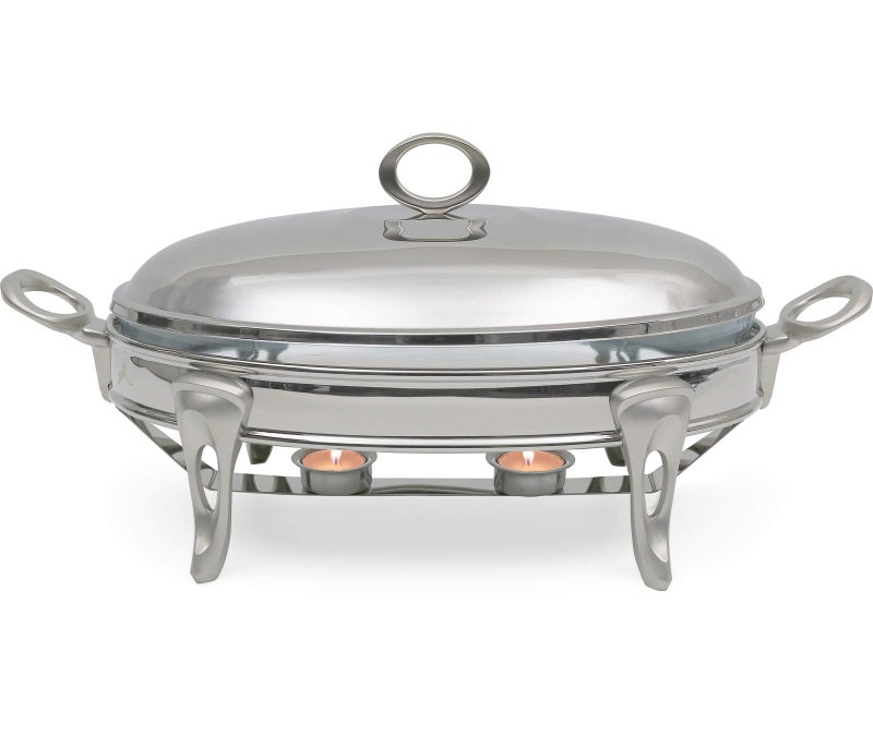 4 QT Soup Warmer Soup Tureen for Parties Buffet Stainless Steel Soup Chafer with Glass Serving Dish and Ladle