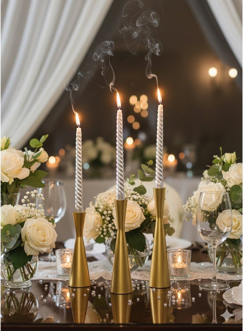 مجموعة من 3 حاملات شموع معدنية مدببة، حاملات شموع، قطعة مركزية زخرفية عتيقة وحديثة، حاملات شموع لرف الطاولة، هدية زفاف، حفل استقبال منزل جديد - Image 2