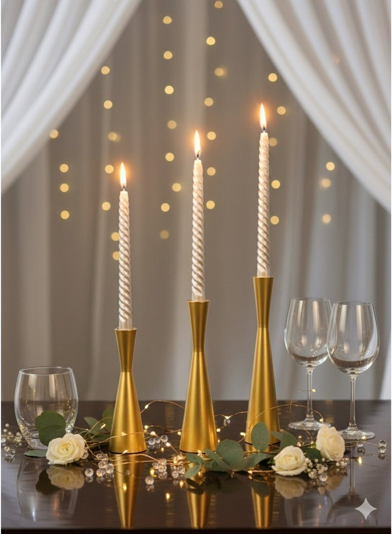 مجموعة من 3 حاملات شموع معدنية مدببة، حاملات شموع، قطعة مركزية زخرفية عتيقة وحديثة، حاملات شموع لرف الطاولة، هدية زفاف، حفل استقبال منزل جديد - Image 1
