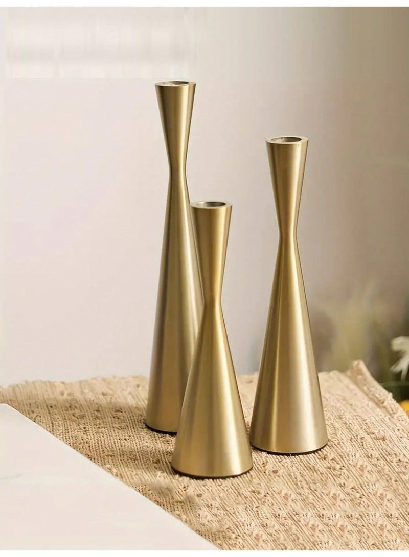 مجموعة من 3 حاملات شموع معدنية مدببة، حاملات شموع، قطعة مركزية زخرفية عتيقة وحديثة، حاملات شموع لرف الطاولة، هدية زفاف، حفل استقبال منزل جديد - Image 3