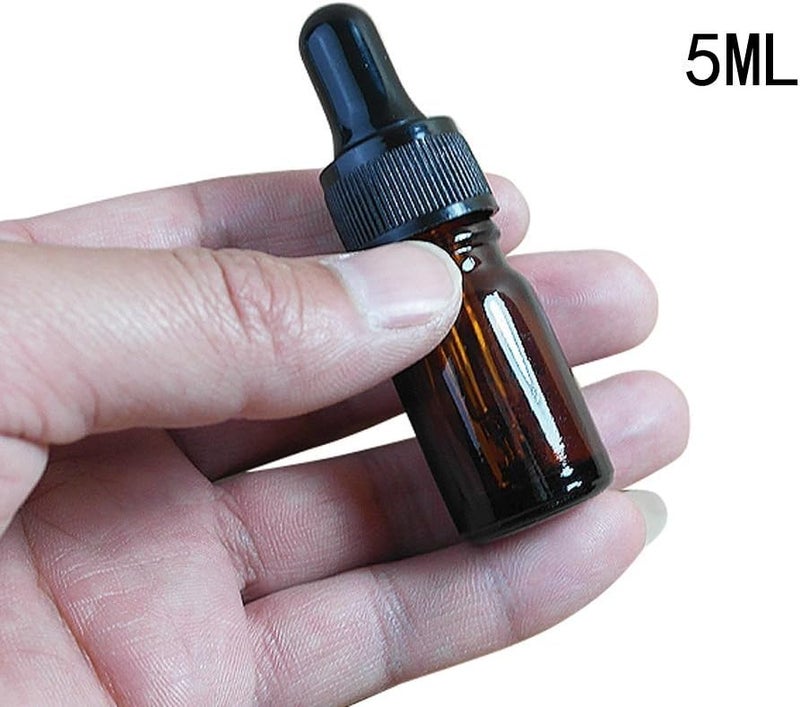 ericotry 12 PCS Empty Refillable 5ML Amber Glass Droppers Essential Oil Bottles Aromatherapy Cosmetics Elite Fluid Container Jar Pot Holder with Glass Eye Dropper and Black Caps - Image 2