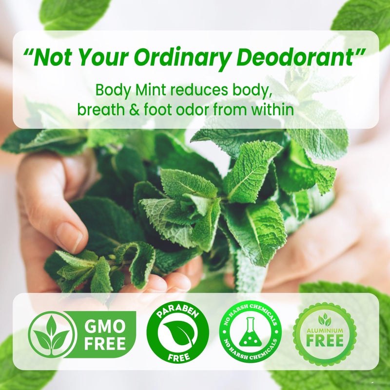 Body Mint Original | Chlorophyll Deodorizing Supplement for Full Body Freshness | Aluminum-Free Plant-Based Internal Deodorant | Fresh Underarms, Breath, Body & Feet | 50 tabs - Image 3