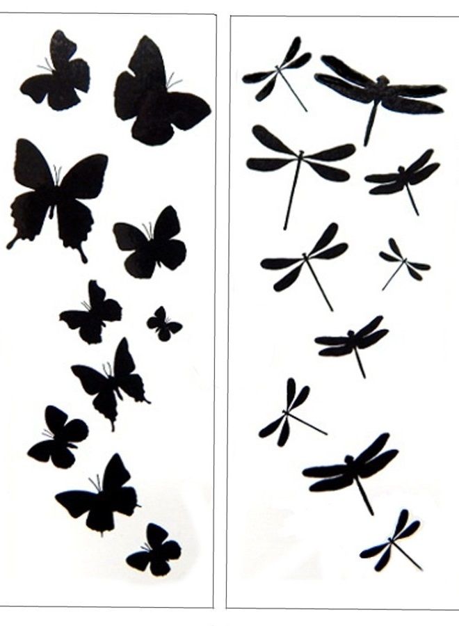 PremiumTT temporary tattoos Premium Dragonfly & Butterfly Black Silhouette Tattoo Tattoos - Image 1